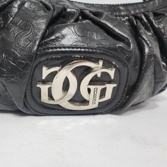 Guess Y2K Black Vegan Leather GGG Logo Embossed Mini Shoulder Hobo Bag Purse VTG - Picture 3 of 16